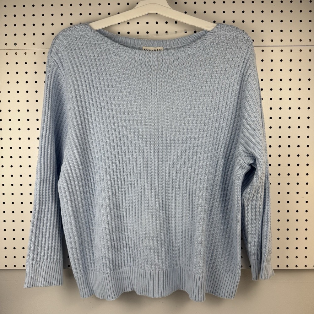 Pastel Blue Ribbed Sweater 2X Cozy Minimalist Capsule‎ Knit Ava & Viv